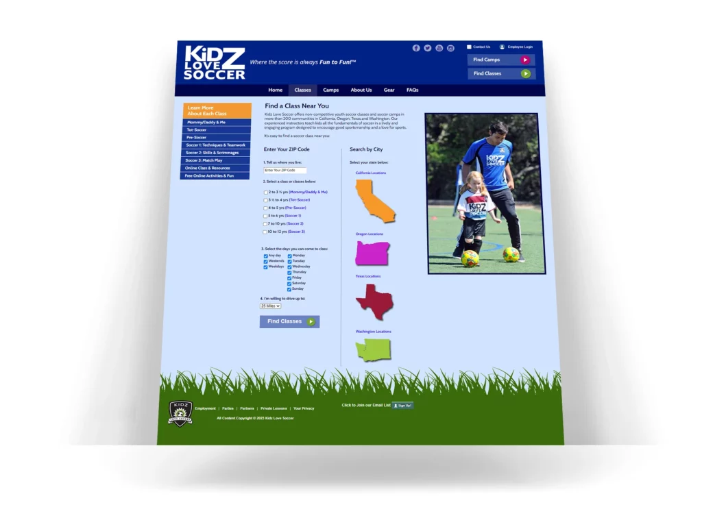 Kidz Love Soccer – Class scheduling app